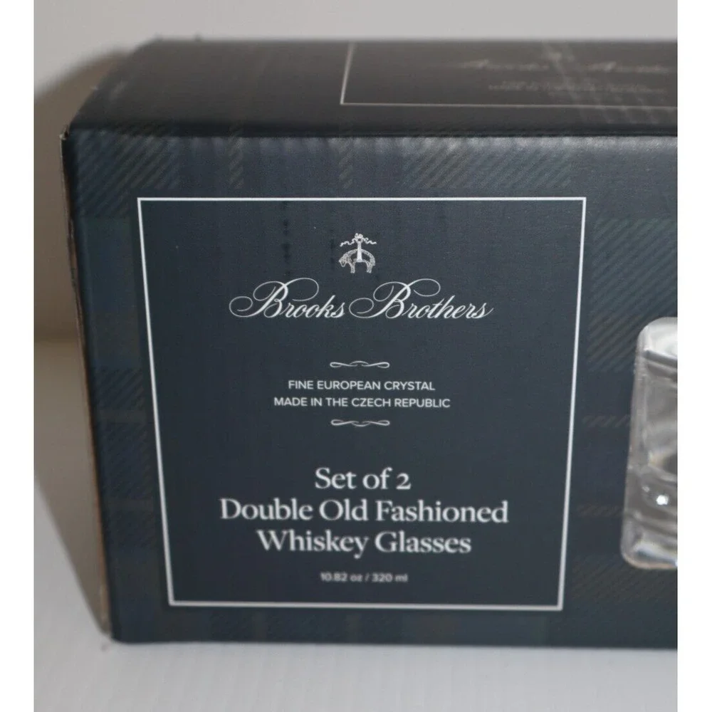 NEW IN BOX BROOKS BROTHERS Set of 2 Double Old Fashioned Whiskey Crystal Glasses